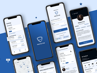 Protector Mobile App bodyguardapp design interactiondesign logodesign mobile mobileapp nativeapp protectorapp ui uidesign ux uxdesign