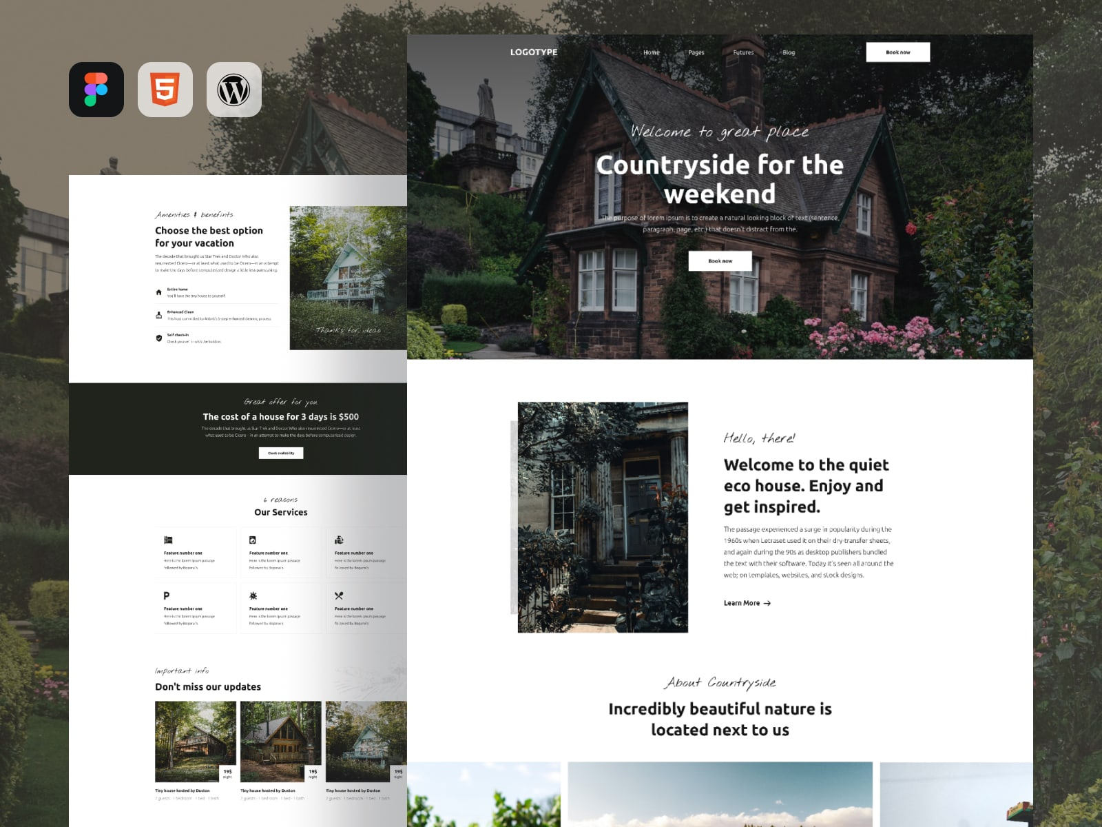 Example of Countryside template for Vacation Rentals + Bed and Breakfasts