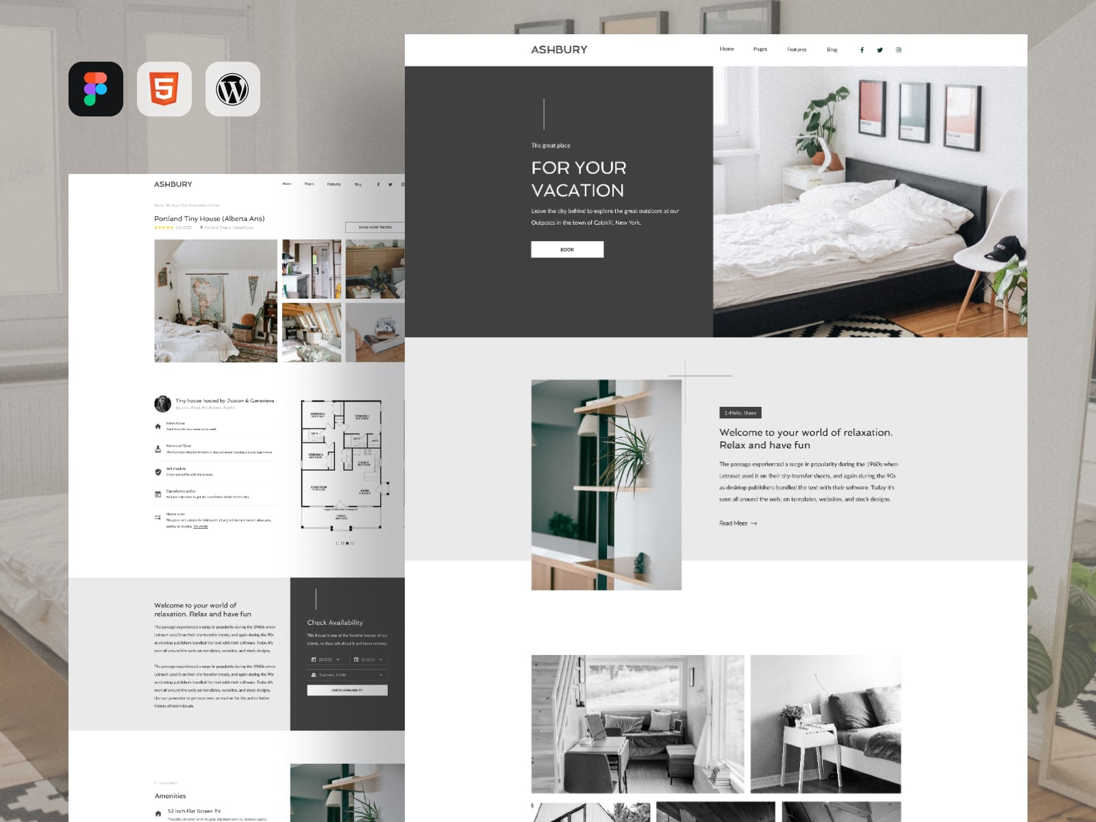 Example of Tiny Home website design template for small vacation rentals