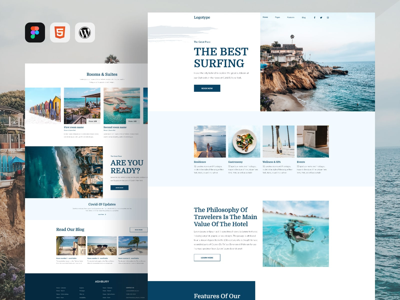 Example of Beach house website design template for Vacation Rentals
