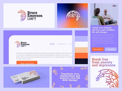 Bruce Emerson, LMFT - Brand Identity Design brain brand guide brand guidlines brand identity branding business card colors design doctor graphic design illustration landing page logo medical mental health ui vector