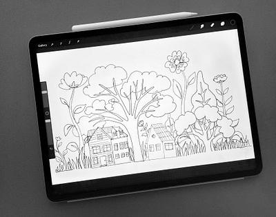 North California still life. Sketch. california digital drawing flowers home house north california pacific coast rural place sketch still life trees