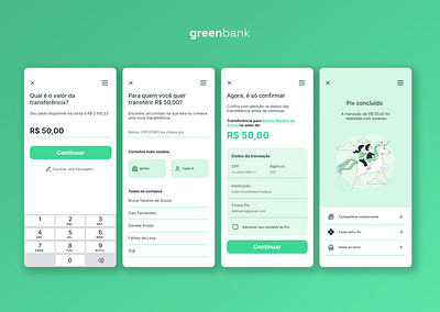 Greenbank . Pix aplicativo banco bank dailyui fintech green illustration pix ui