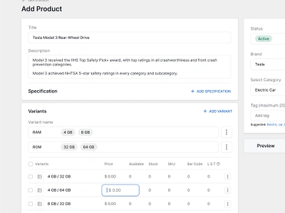 Add Product Variants add product add variant complex sass dashboard ecommerce information design interaction design product design product upload sass ui ux variants