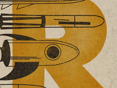 R is for rocket - 36 Days of Type 36 days alphabet blastoff design illustration letter mid century r retro rocket ship space texture type typography