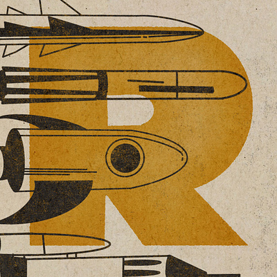R is for rocket - 36 Days of Type 36 days alphabet blastoff design illustration letter mid century r retro rocket ship space texture type typography