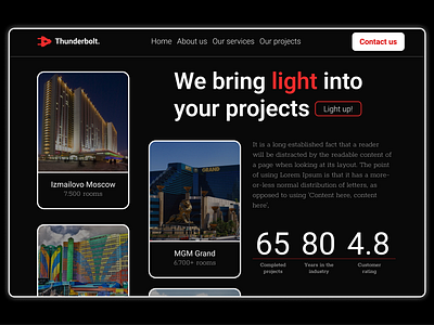 Thunderbolt electricity hero section landing page web design