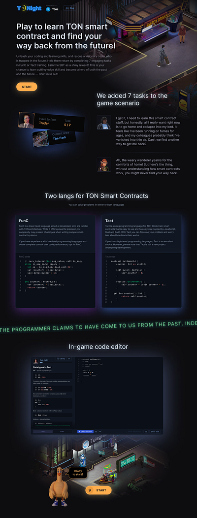 Landing page for Tonight blender coding dark game landing page