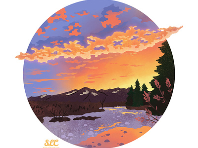 Midnight Sunset adobe fresco alaska clouds denali illustration midnight sun mountains national park sunset