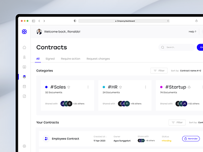 Cimpony - Contract Manager Dashboard agreement app blue clean company contracts dashboard document employee finance hr job layout sales simple startup trending ui web work