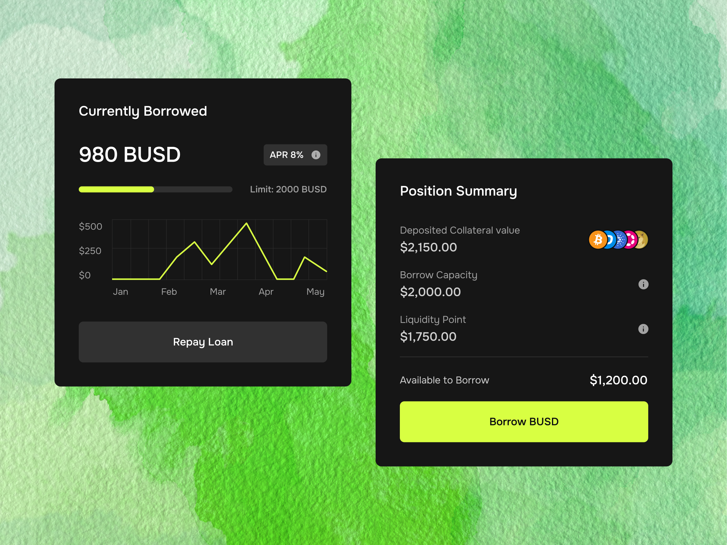Defi Lending Protocol - Dashboard & Widgets blockchain concept crypto defi finance loan web3