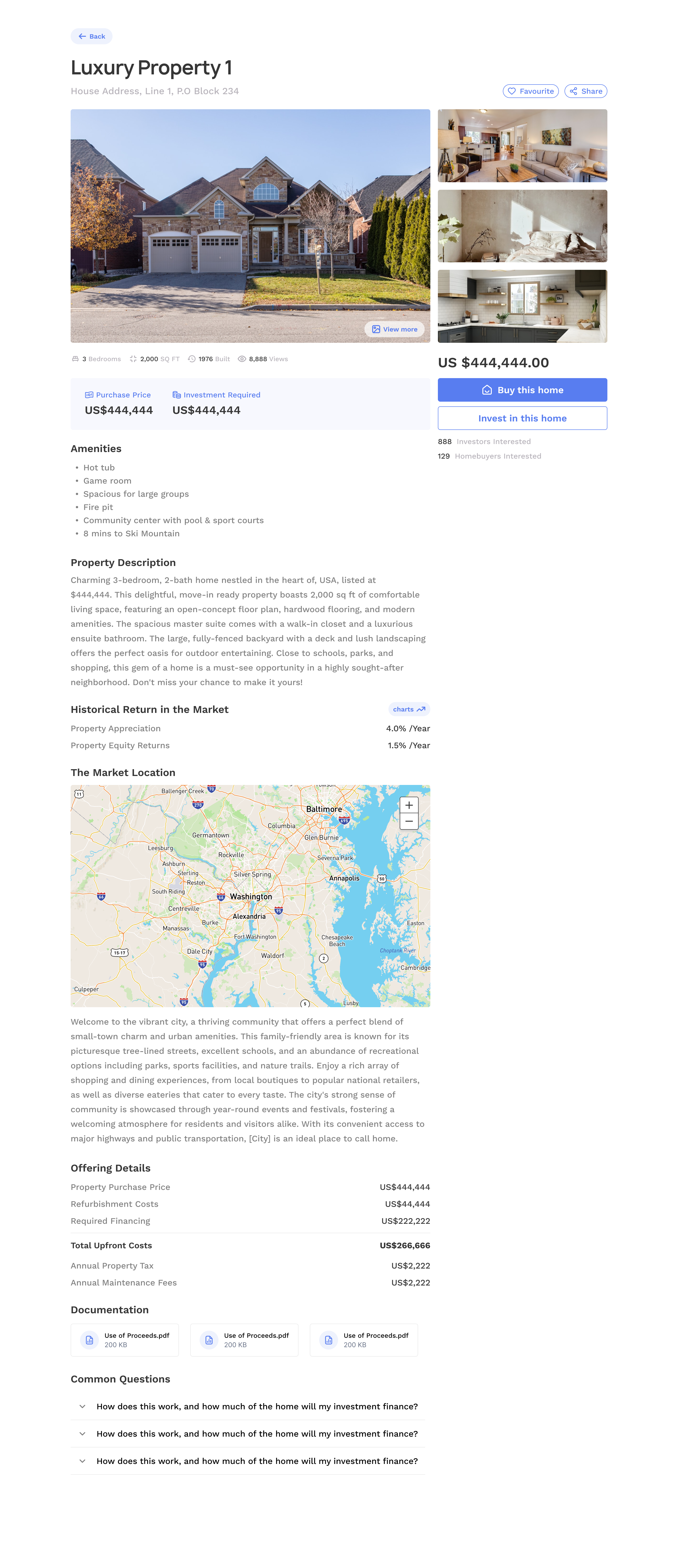 Real estate property page UX blockchain branding dashboard decentralised design document estate figma frontend illustration landing page one page page property real estate ui user experience ux web2 web3