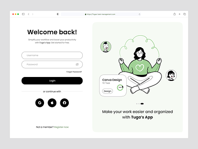 Tuga's Dashboard - Login Page clean concept dashboard homepage illustration ilustrator login page management task task manager ui user interface