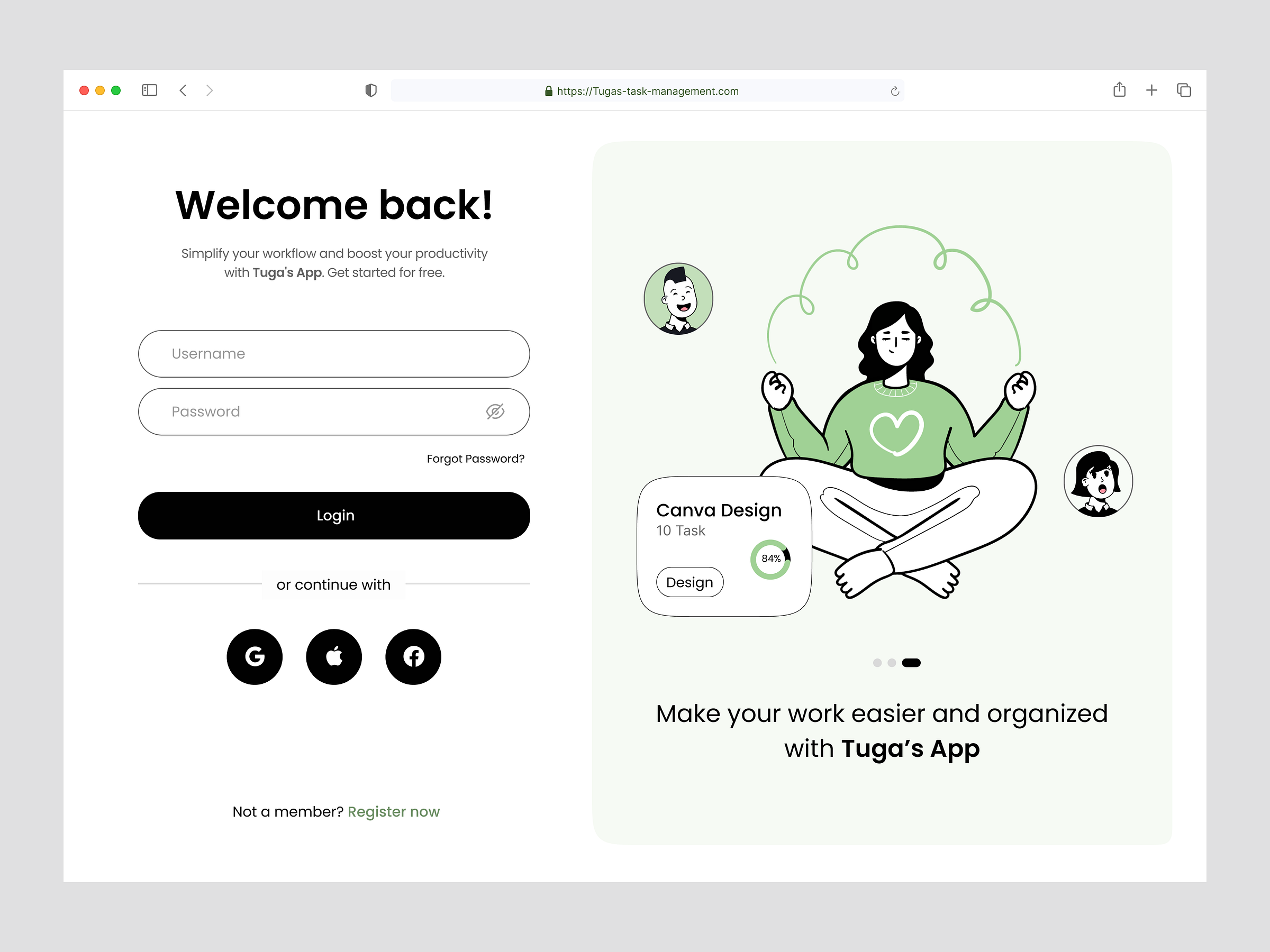 Tuga's Dashboard Login Page by Haqqi Ilmiawan for Kretya Studio on