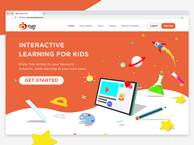 Hugs Are Free Website Landing Page UI Design and Illustration animation basic knowledge branding children design education educational website graphic design illustration illustrator kindergarten landing page learning for kids logo non profit organization primary education rockets stars ui website design