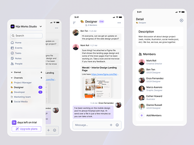 Messenger Dashboard - Mobile App bubble chat clean ui conversation dashboard app designer detail discord sidebar slack talk team ui design uiuxdesign