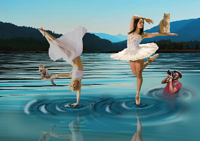 Dancing with Cat on the Water design graphic design ilustration