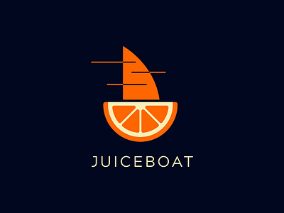 JuiceBoat logo design. Orange with boat logo anchor boat boat silhouette bottle citrus freshness fruit glass healthy horizon juice juice droplets oars sails splash straw vibrant colors waves