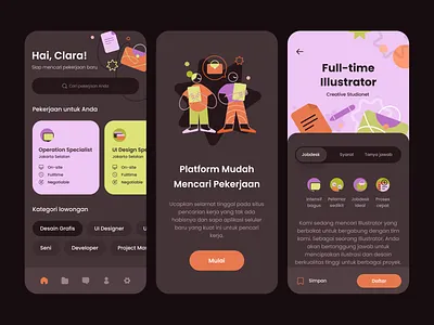 Job Seekers App Exploration colour design exploration flat design graphic design illustration job jobseeker ui vector