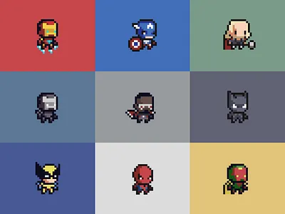 Marvel pixel characters 8 bit cute design illustration marvel pixel pixel art