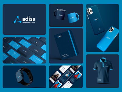 Brand Identity for Adiss, a software development company. adiss blue company development logo software tech