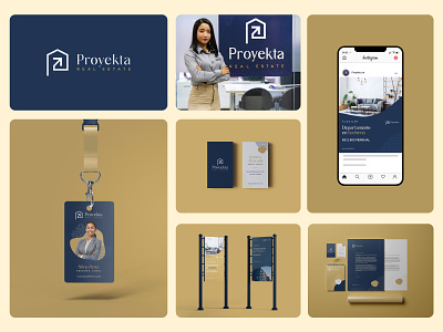 Brand Identity for Proyekta Real Estate. blue brand identity branding elegant logo real estate