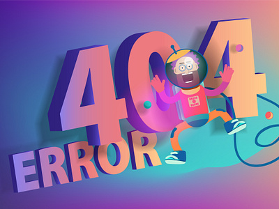 Cartoon astronaut crashes into huge numbers error 404 graphic