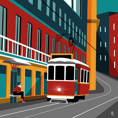 Classic Tram graphic design illustration