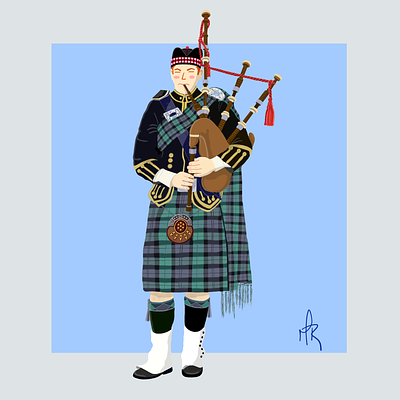 Scottish Bagpiper graphic design illustration