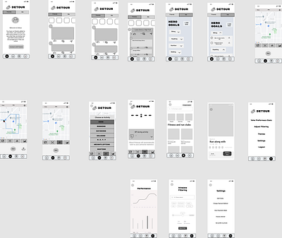 Lofi Wireframe Fitness App Detour app design typography ui usertesting ux