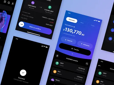 Crypto Wallet App & Logo bitcoin blockchain crypto currency dark mode exchange mobile swap trading wallet