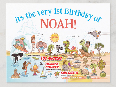 Design for Zazzle - Customizable Birthday Invite adobe illustrator beach branding card design cartoon cute kids birthday graphic design illustration kids merchandise design souvenir