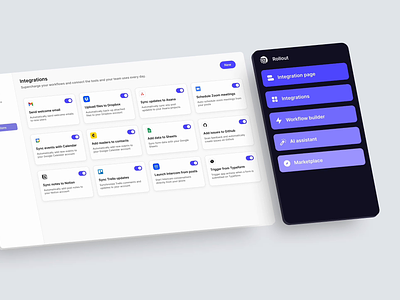 Rollout - Workflow builder 3d ai animated animation app artificial intelligence assistant automation clean design flat integration motion motion graphics ui ux widget workflow workflow builder zapier