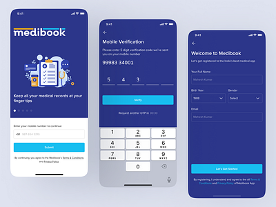 Medibook App UI Design - Registration Flow app design branding clean ui clean ui design design hire ui designer illustration logo medibook app medical app mobile app ui design patient app ui uiux vector