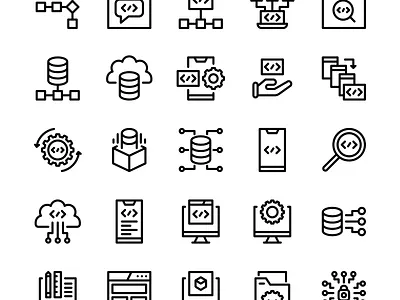 Coding icon set design development icon icon design icon set iconography icons illustration logo programming ui ux vector web web design web development