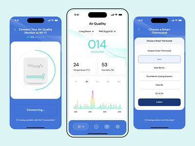 Air Quality Monitor Mobile App air monitor air monitoring air quality air quality chart graphic analytics application aqm clean cta design flat installing device ios app mobile app mobile dashboard mobile onboarding mobile uxui registration sign up smart home