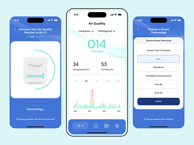 Air Quality Monitor Mobile App air monitor air monitoring air quality air quality chart graphic analytics application aqm clean cta design flat installing device ios app mobile app mobile dashboard mobile onboarding mobile uxui registration sign up smart home