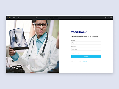 Medibook App UI Design - Web Panel Login app design appointment booking branding clean ui clean ui design design doctors app health app hire ui designer illustration logo medibook app medical app ui uiux vector web app ui web ui