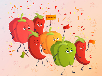 Pepper Parade! Board game boardgame bright cards childrens book chili cute food game game design illustration kids pepper peppers photoshop spicy sweet tablegame