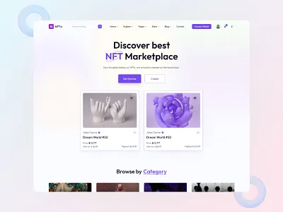 NFT Landing Page Design creative crypto crypto currency design designsystem designui inspiration landingpage minimal nft popular trend2023 trending ui ui design ui kits ui lib uiux ux ux design