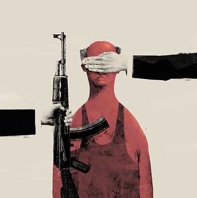 Blind ak blind cover gun hand illustration politic red war