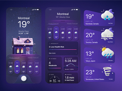 Weather App UI Design branding dark mobile app dashboard design illustration landing page logo mobile app ui uiux weather app web design website