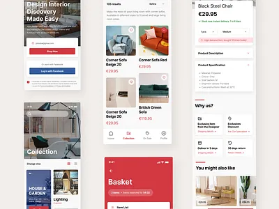Interior Design Apps discovery and shopping apps clean flat ios pinterest shopping ui design