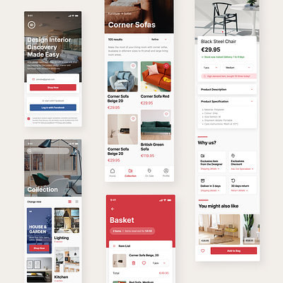 Interior Design Apps discovery and shopping apps clean flat ios pinterest shopping ui design