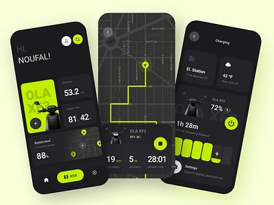 Electric Scooter Mobile App app battery bike charging clean design discover driving electric bike electric bike app electric vehicle map mobile mobile app ola remote scooter ui uiux ux