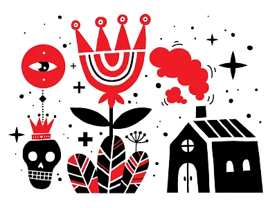 Design elements abstract art cartoon design drawing flower illustration skull