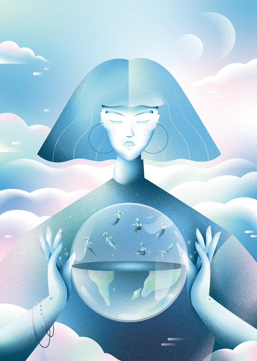 Myths of friendship conceptillustration enchantress grain illustration magic noiseillustration