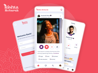 Rishta Mobarak Mobile App Design app branding design matrimonial mobile app mobile app design moder modern design shaadi ui ux