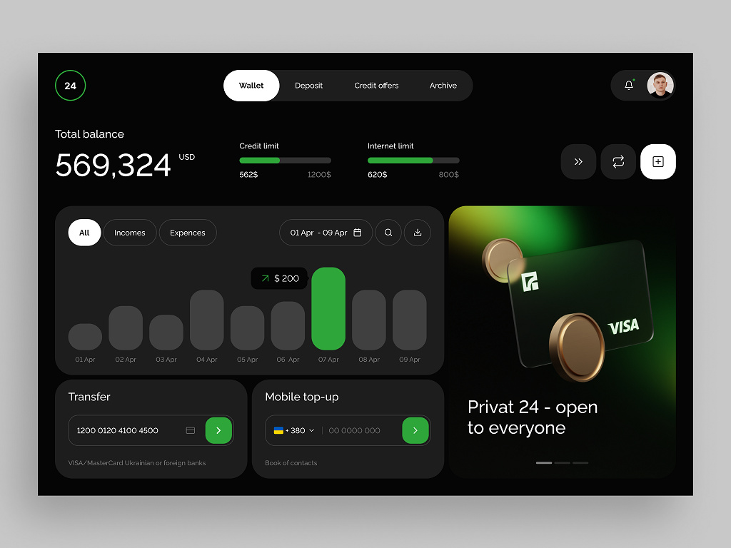 Bank 24 3d app design bank finance illustration ui web