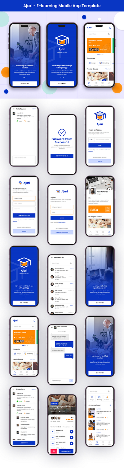 Ajari - E-learning Mobile App Template ( Framework 7 + PWA ) app design elearning mobile mobile application product design template uiux website